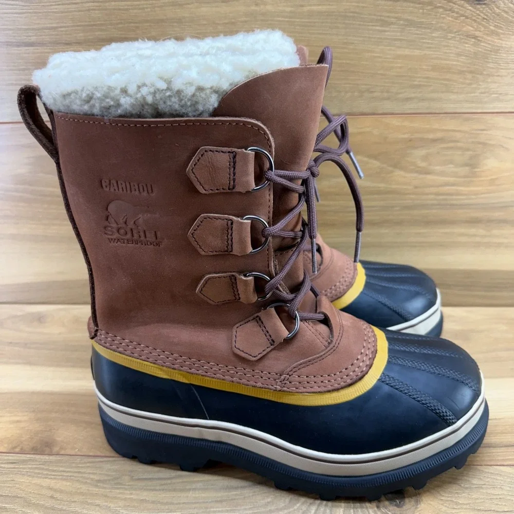 Sorel Caribou Snow Boots Womens 7.5 Rust Brown Nubuck Sherpa Apres Ski Lug Sole